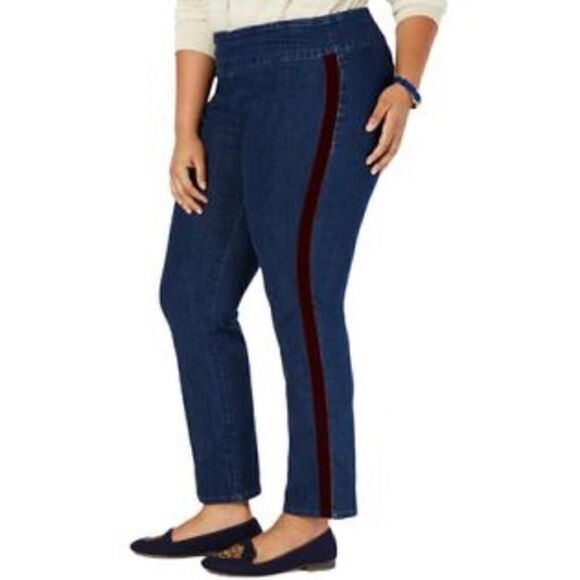 Charter Club Pull On Denim Cambridge skinny ankle 12  red velvet stripe - Picture 1 of 5